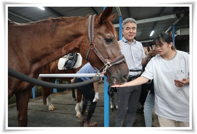 思思體驗馬匹照顧與騎乘，在過程中萌芽對馬術的興趣，也許下要當陶教練學生的心願。