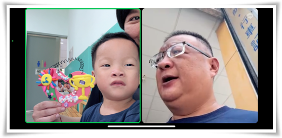 孩子與爸爸視訊，祝父親節快樂